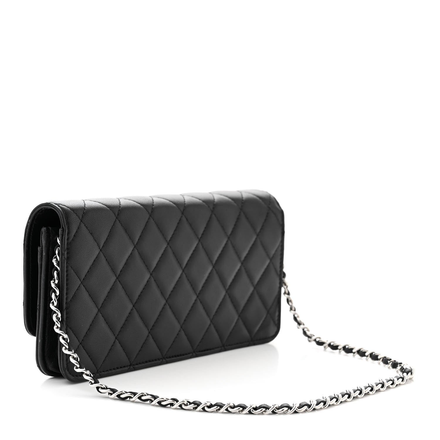 Chanel Lambskin Quilted Crystal Star Long Clutch With Chain Black 3 of 12