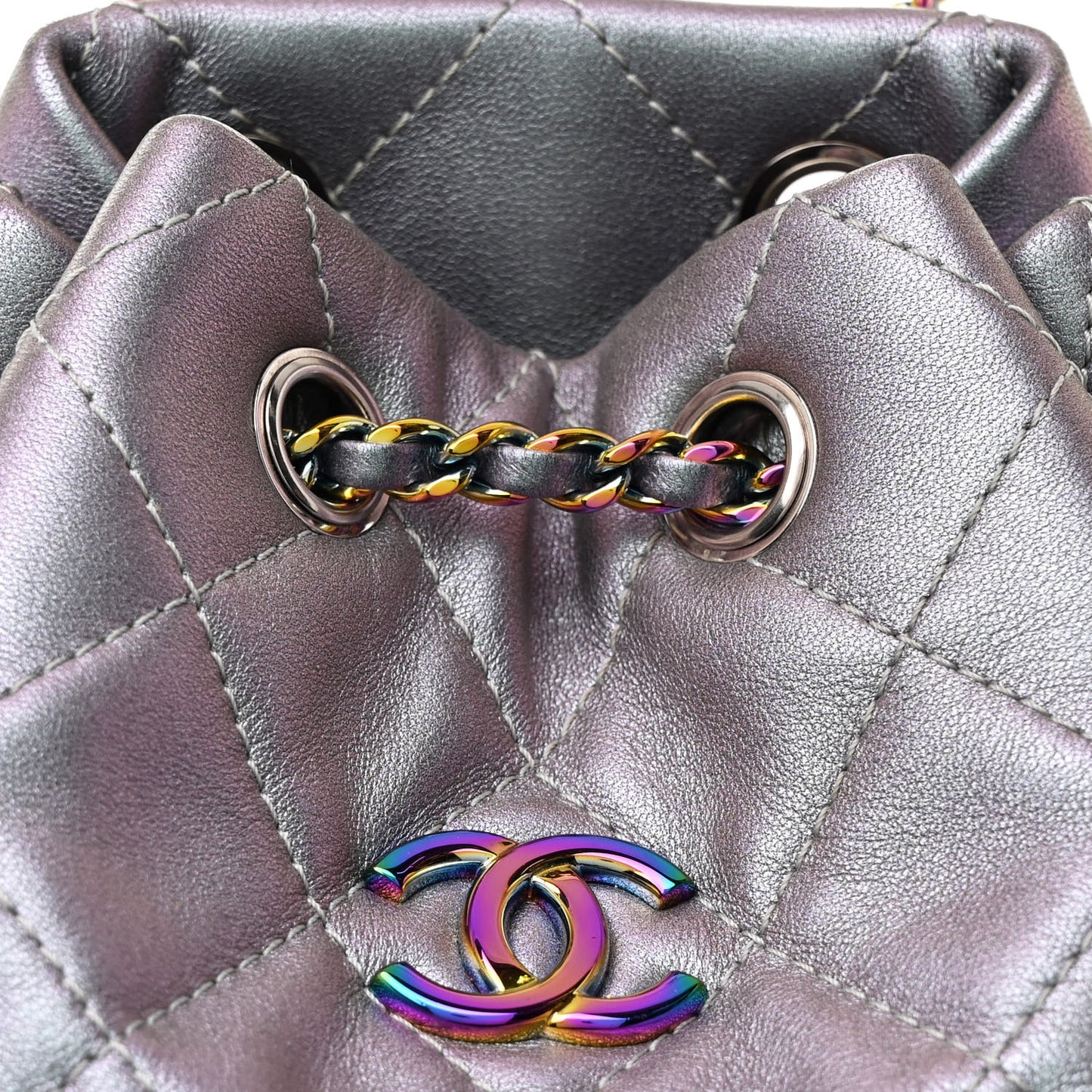 Iridescent Lambskin Calfskin Quilted Gabrielle Backpack Light Purple