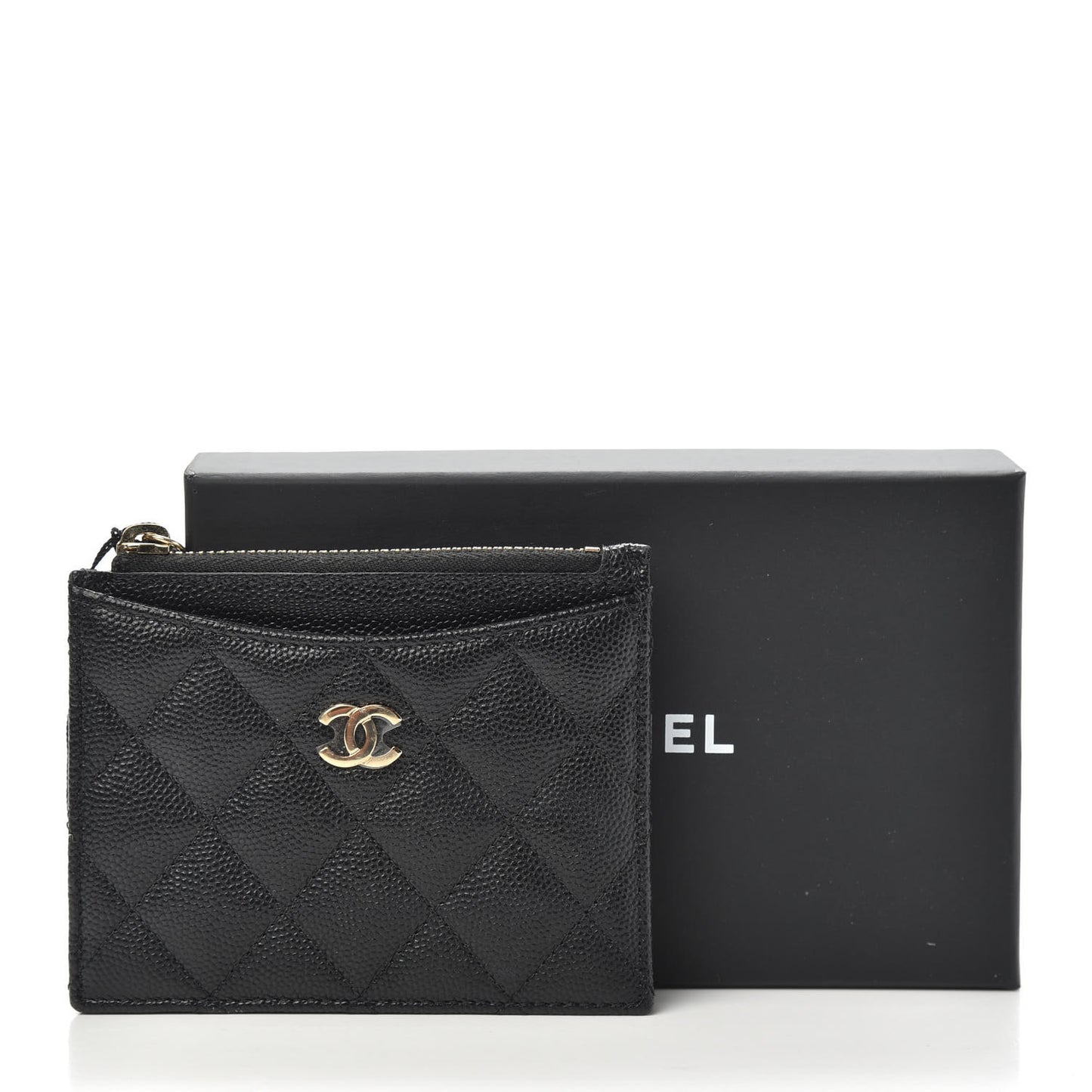 Caviar Quilted CC Zip Card Holder Black