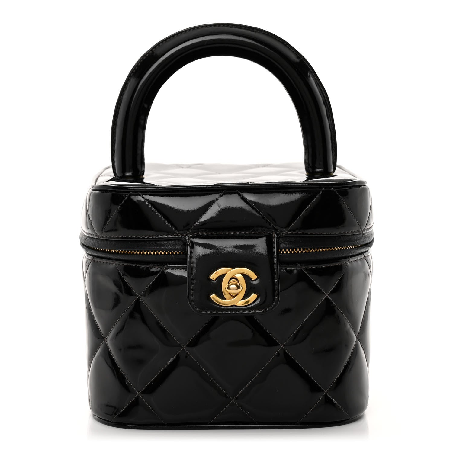 Chanel Patent Quilted Top Handle Vanity Case Black 1 of 11