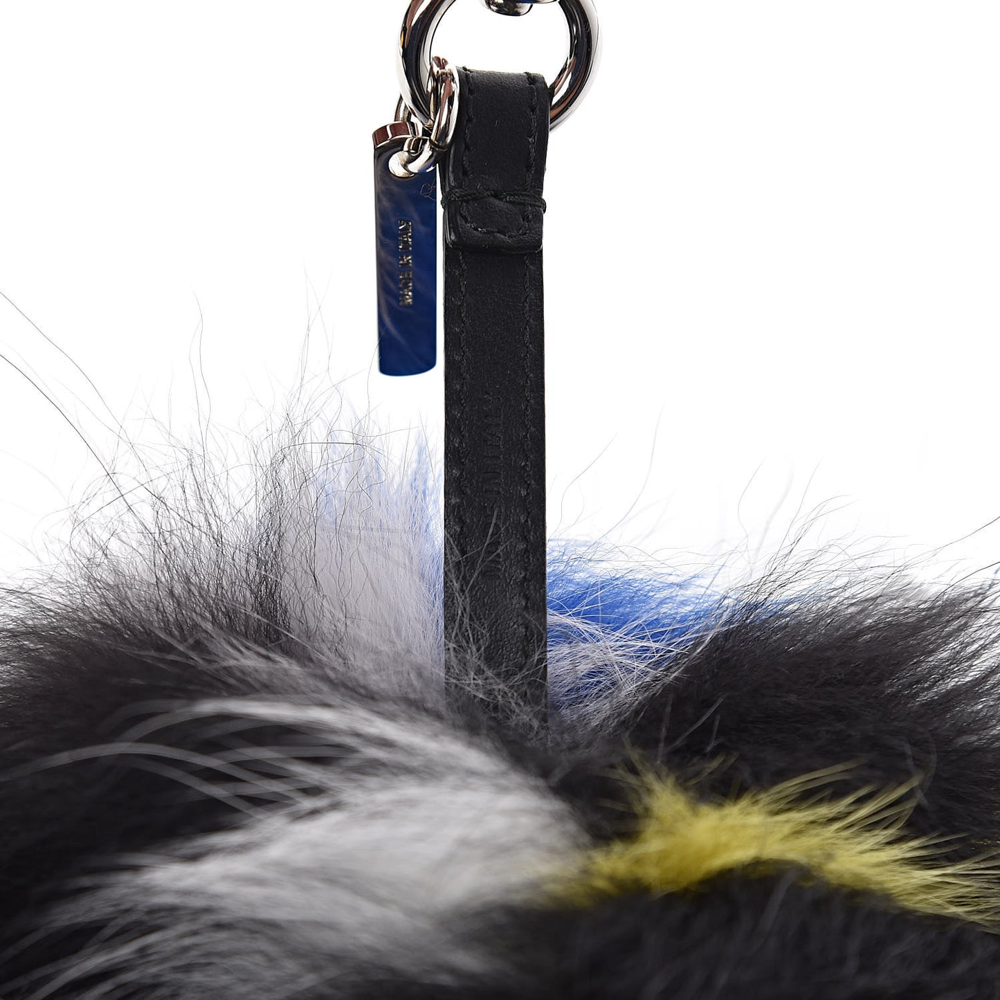 Fox Fur Hypnoteyes Pom Pom Bag Charm Yellow Blue Multicolor