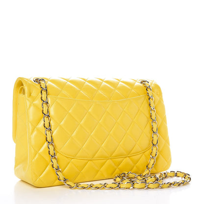 Chanel Lambskin Quilted Jumbo Double Flap Yellow 4 of 9