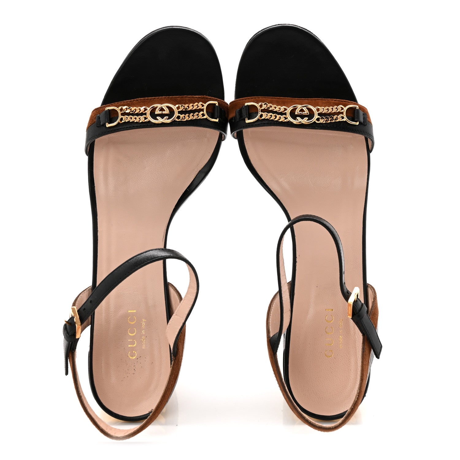 Gucci Calfskin Suede Ava Chain Heel Sandals 39.5 Black 2 of 8