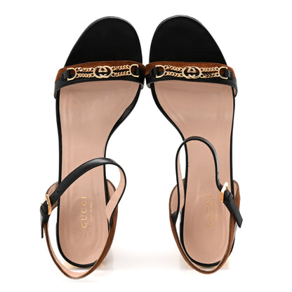 Gucci Calfskin Suede Ava Chain Heel Sandals 39.5 Black 2 of 8