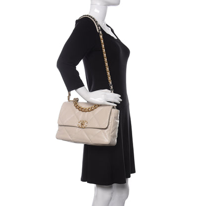 Chanel Lambskin Quilted Large Chanel 19 Flap Light Beige 2 of 11