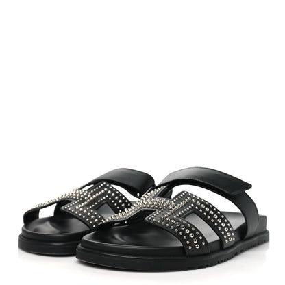 Hermes Calfskin Medor Studded Womens Chypre Sandals 40.5 Black 4 of 9