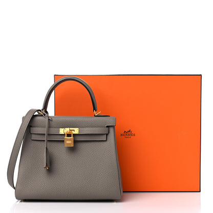 Hermes Togo Horseshoe Kelly Retourne 25 Gris Asphalt Rouge De Coeur 11 of 11