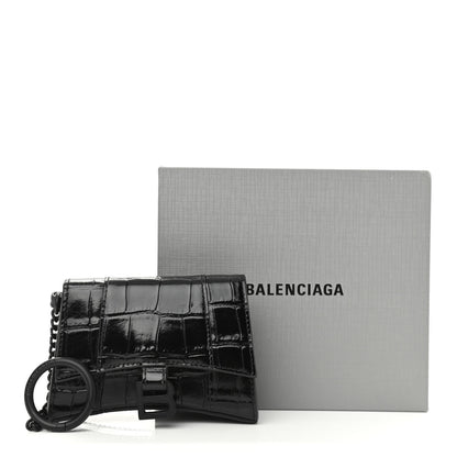 Balenciaga Shiny Calfskin Monochrome Crocodile Embossed Hourglass Chain Cardholder Black 13 of 13