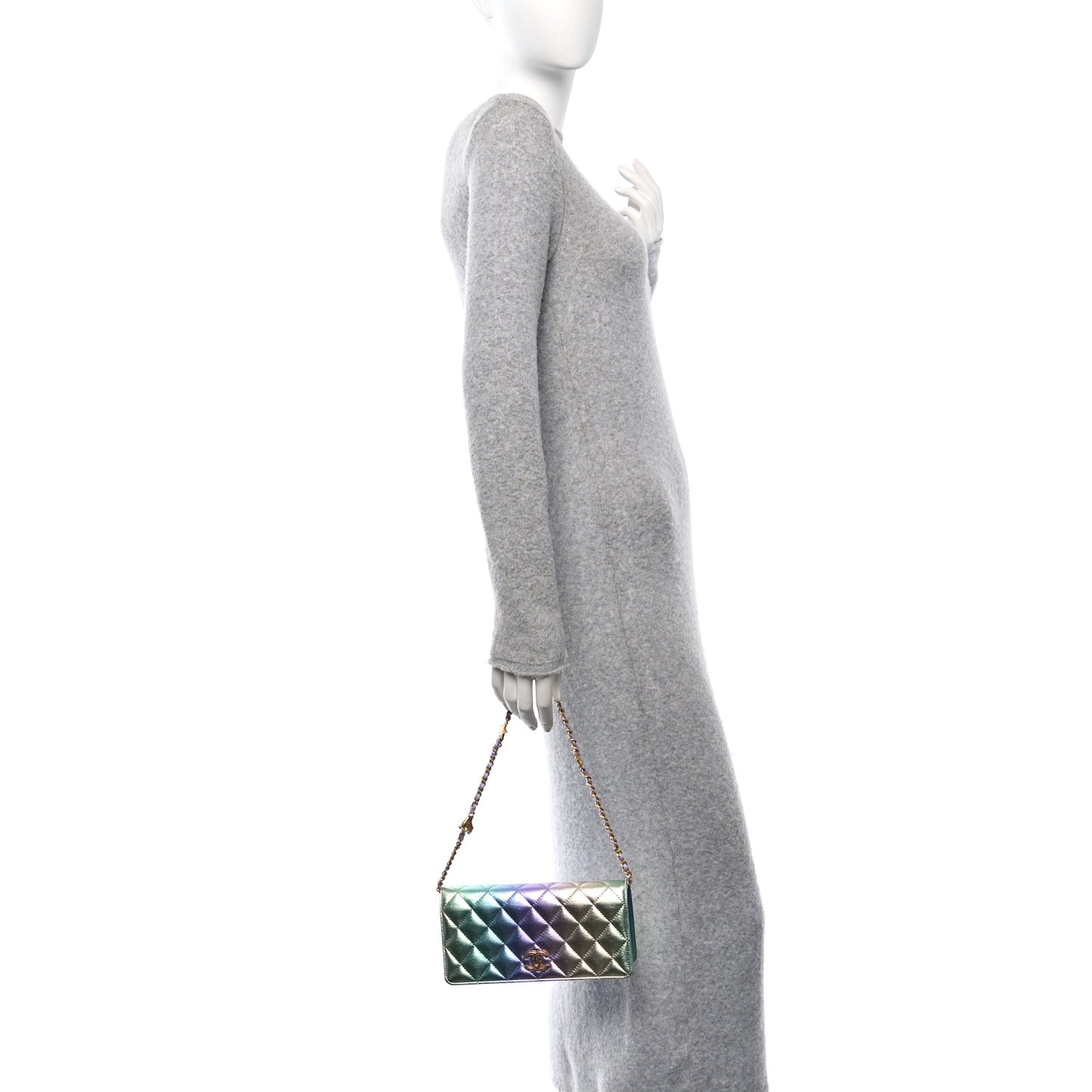 Iridescent Lambskin CC Roller Skate Clutch With Chain Multicolor