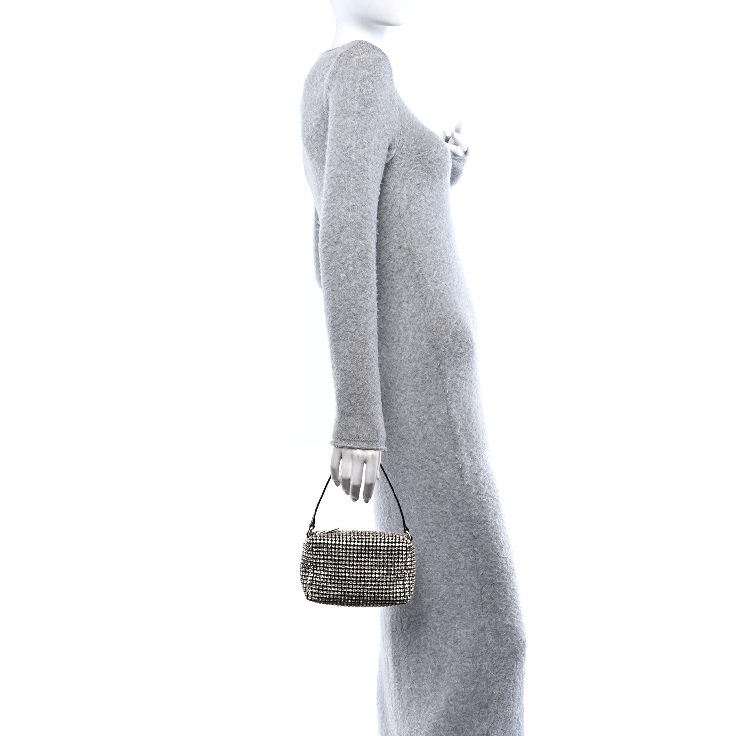 Alexander Wang Mesh Crystal Rhinestone Mini Heiress Pouch Black Silver 2 of 9