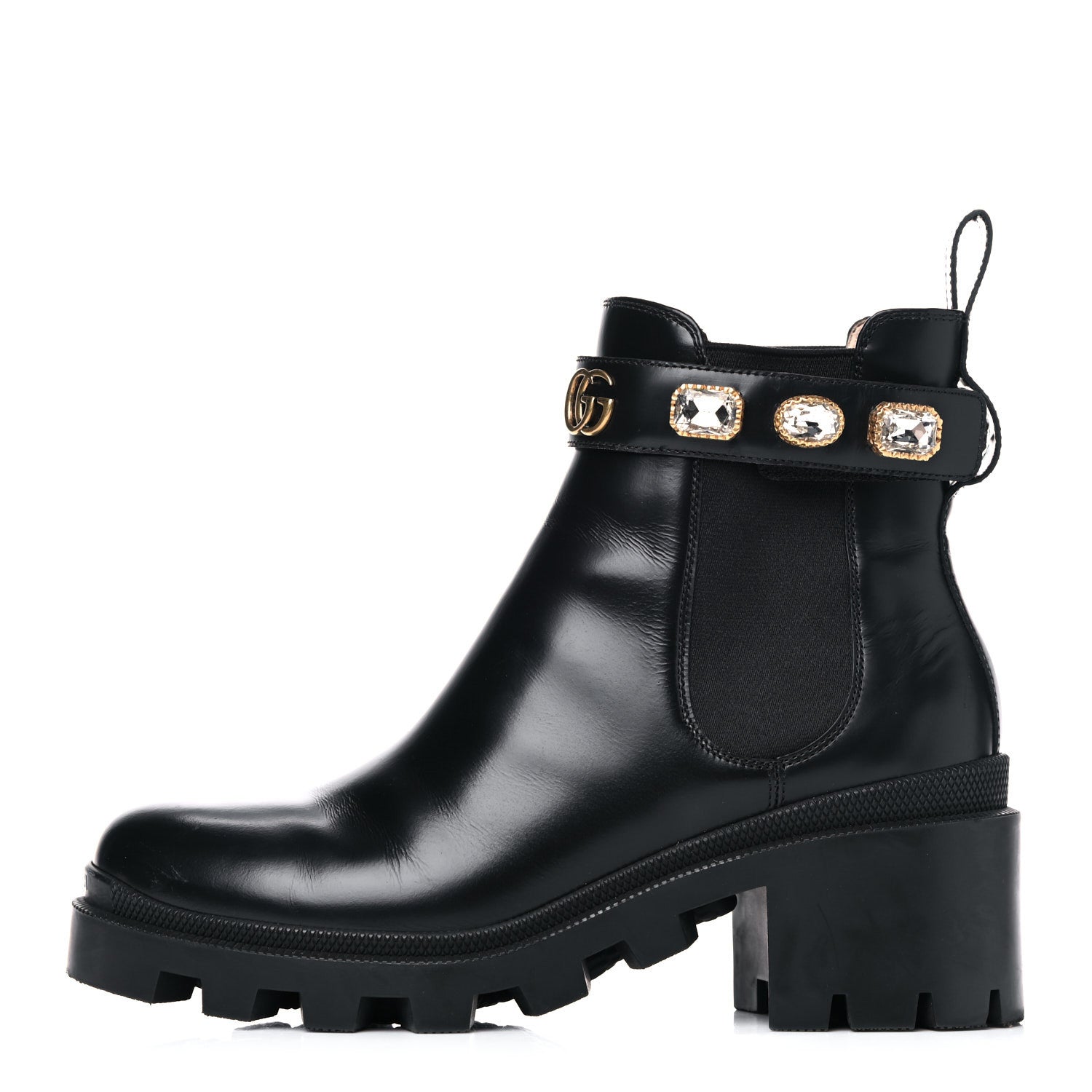 Gucci Calfskin Crystal GG Trip Chelsea Ankle Boots 39.5 Black 1 of 17