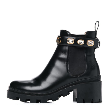 Gucci Calfskin Crystal GG Trip Chelsea Ankle Boots 39.5 Black 1 of 17