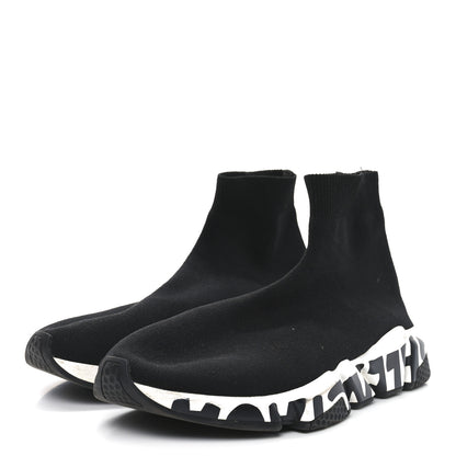 Balenciaga Neoprene Knit Womens Speed Graffiti Sneakers 41 Black White 4 of 8