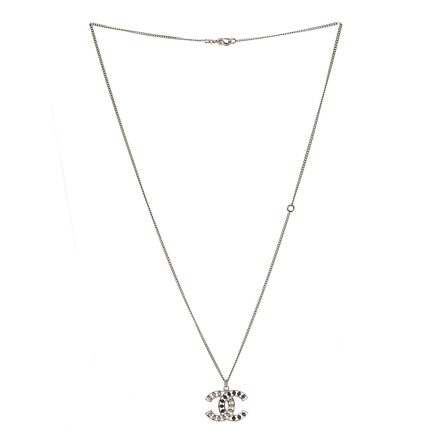 Pearl Beaded CC Necklace White Blue Silver