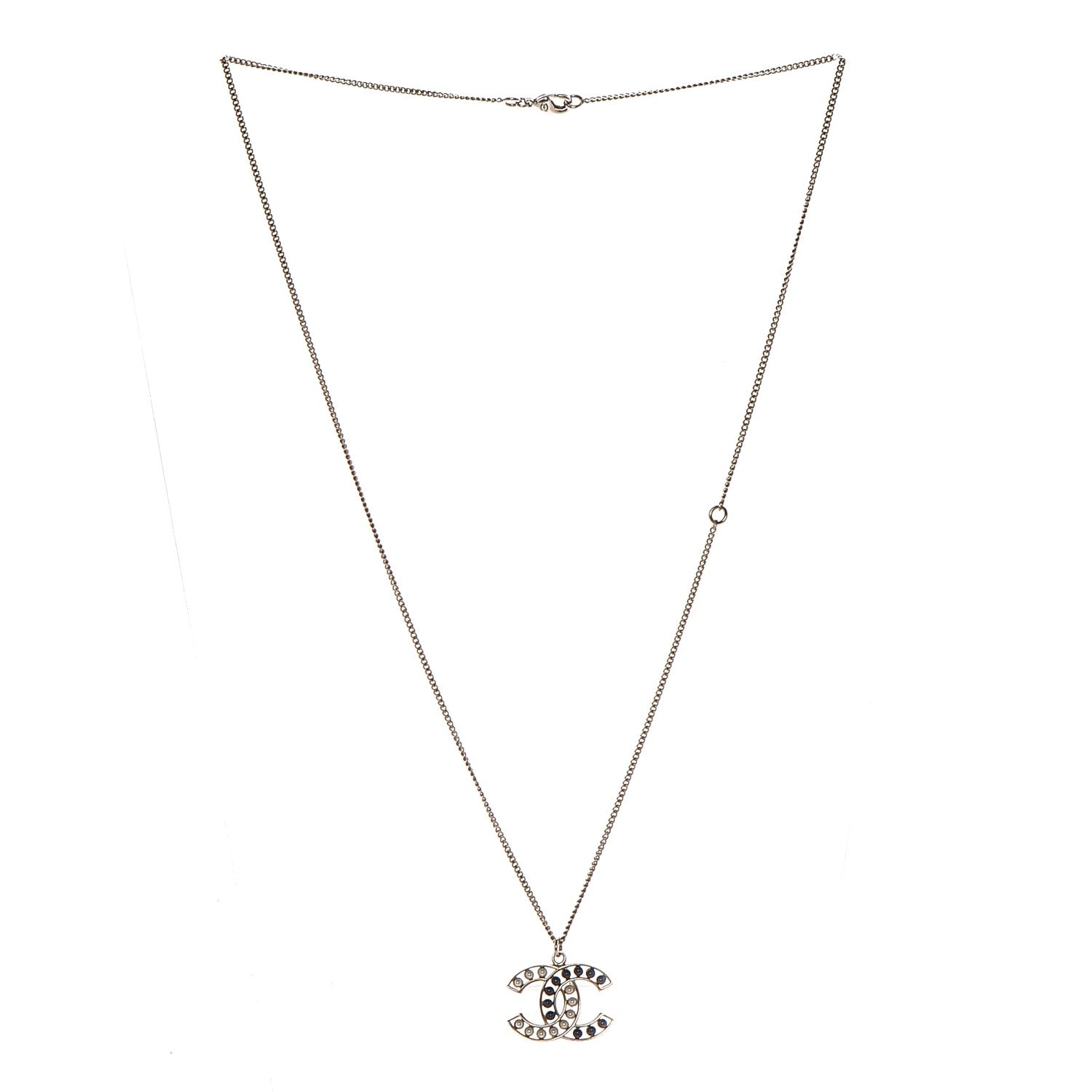 Chanel Pearl Beaded CC Necklace White Blue Silver 4 of 6