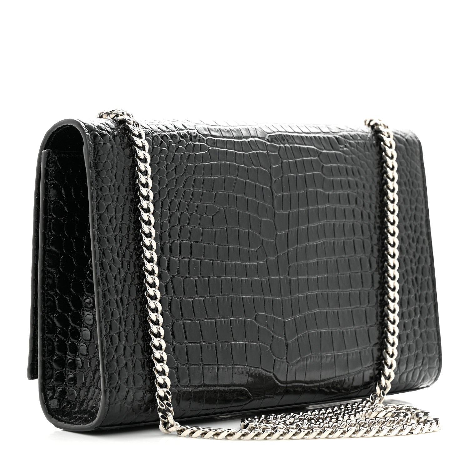 Saint Laurent Calfskin Crocodile Embossed Medium Classic Monogram Kate Tassel Satchel Black 3 of 11