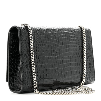 Saint Laurent Calfskin Crocodile Embossed Medium Classic Monogram Kate Tassel Satchel Black 3 of 11