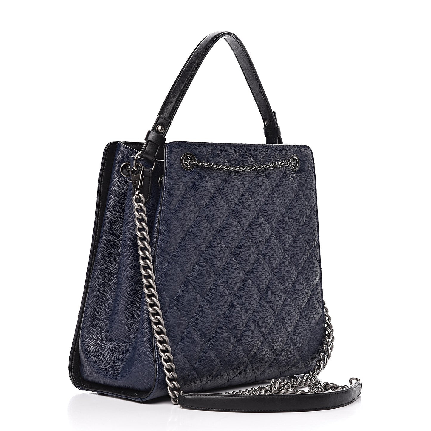 Caviar Quilted Medium CC Bucket Bag Dark Blue