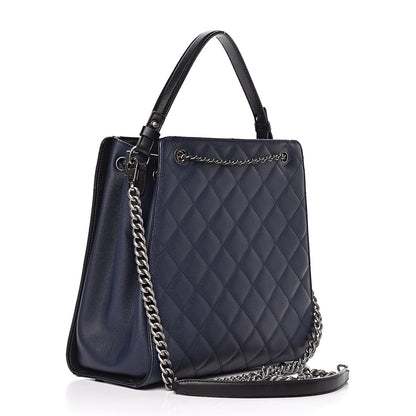 Chanel Caviar Quilted Medium CC Bucket Bag Dark Blue 3 of 10