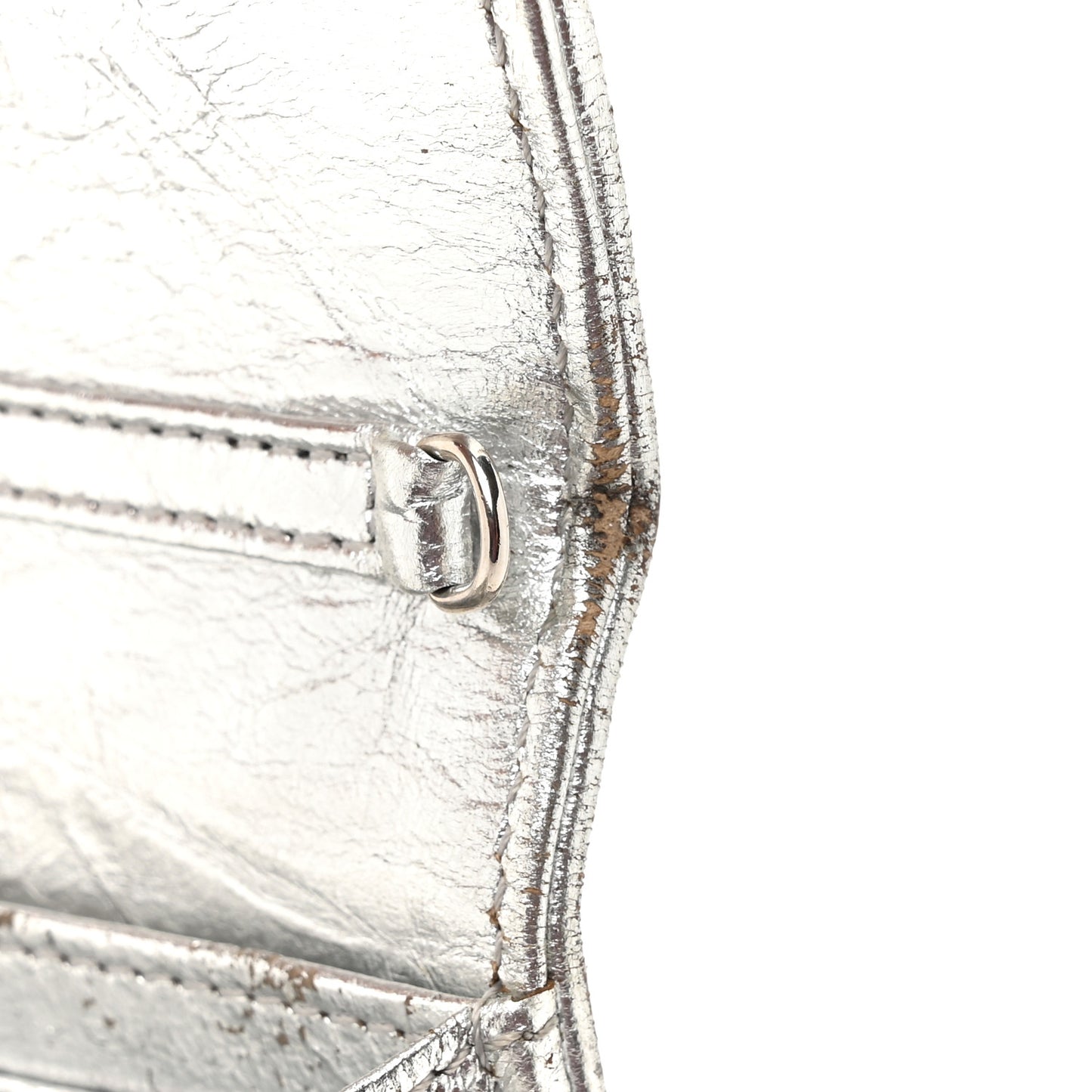 Metallic Crinkled Lambskin Diorama Croisiere Chain Wallet Silver