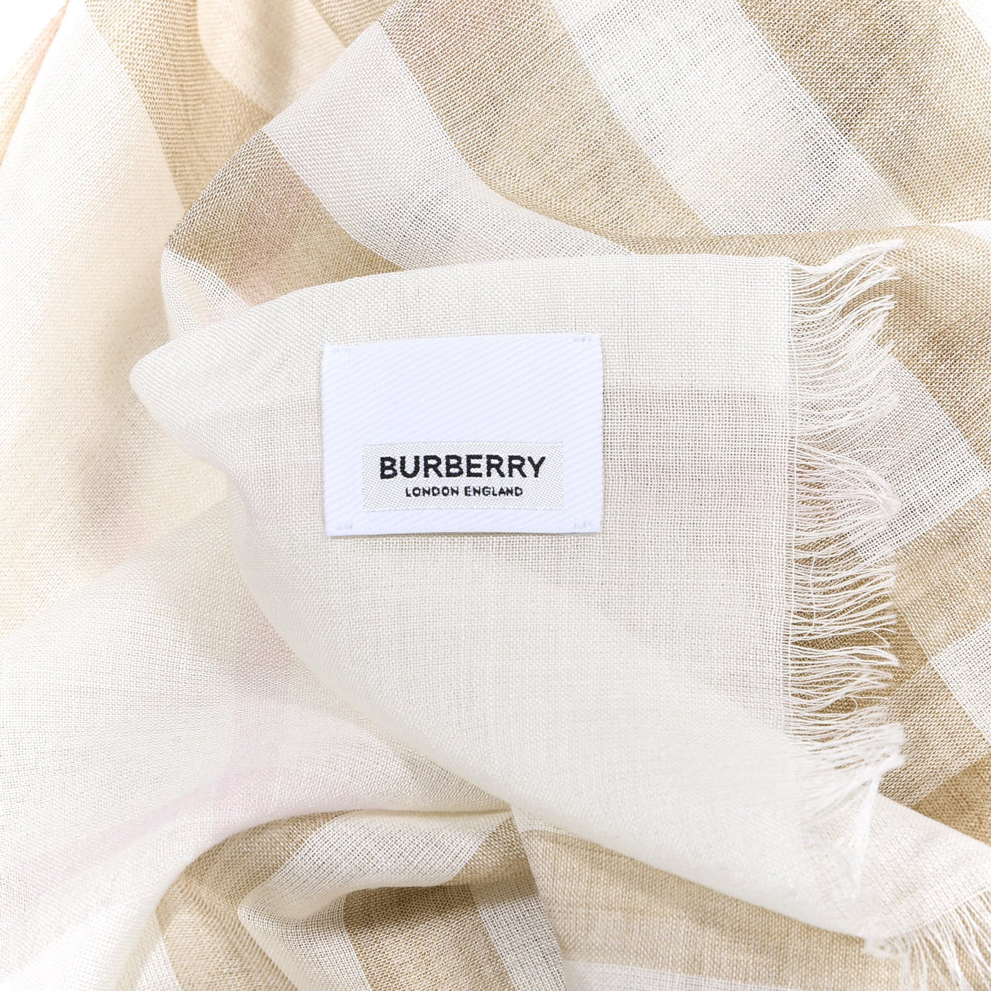Wool Silk Gauze Giant Check Scarf White