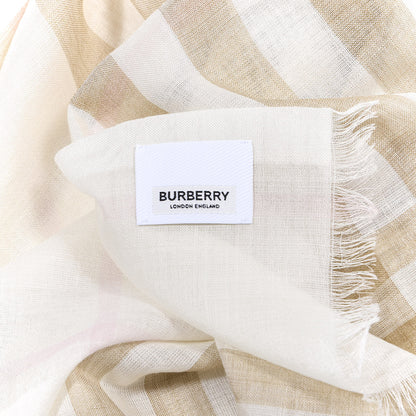 Burberry Wool Silk Gauze Giant Check Scarf White 3 of 4