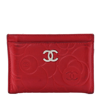 Chanel Lambskin Camellia Embossed Card Holder Red 1 of 12