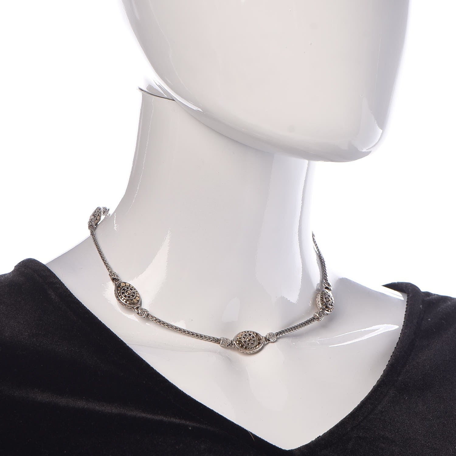 John Hardy Sterling Silver 18K Yellow Gold Jaisalmer Oval Station Necklace 2 of 5
