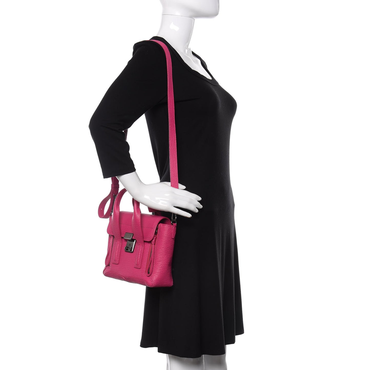 3.1 Textured Calfskin Mini Pashli Satchel Bright Fuchsia