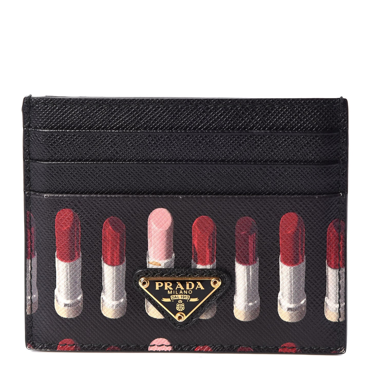 Saffiano Lipstick Print Card Holder Black