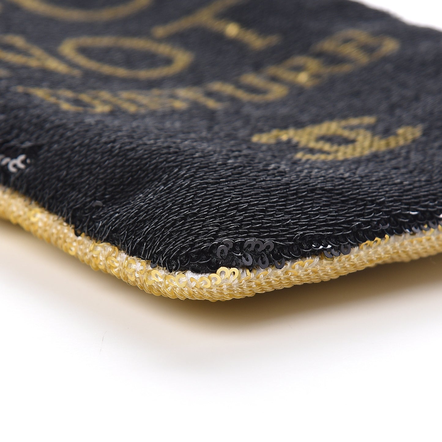 Sequin Do Not Disturb Minaudiere Clutch Black Gold