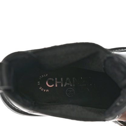 Chanel Calfskin Patent Cap Toe Ankle Boots 36 Black 7 of 13
