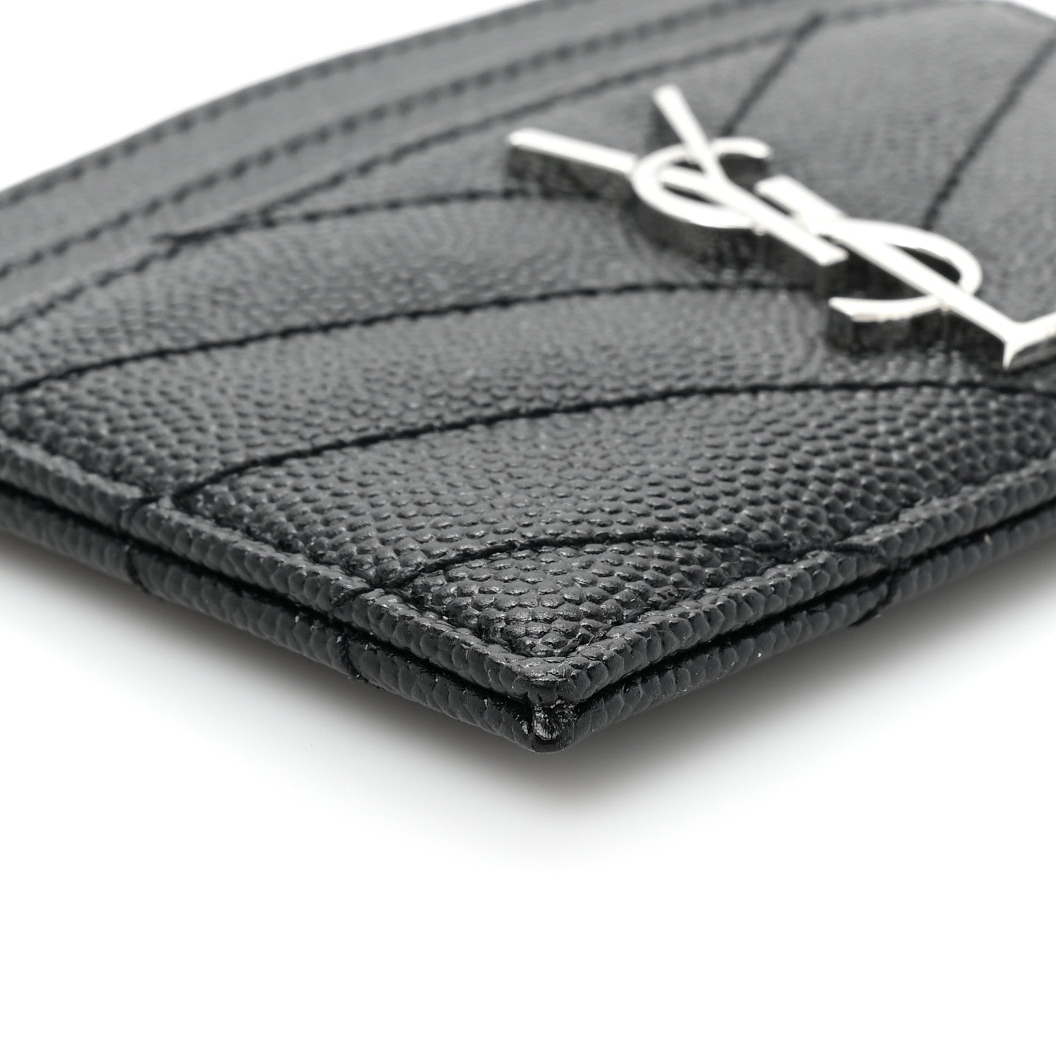 Saint Laurent Grain De Poudre Matelasse Chevron Monogram Credit Card Case Black 10 of 10