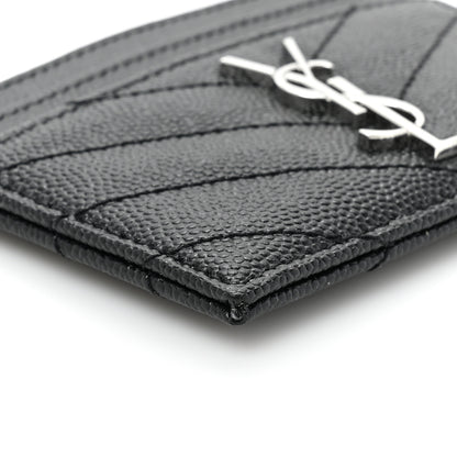 Saint Laurent Grain De Poudre Matelasse Chevron Monogram Credit Card Case Black 10 of 10