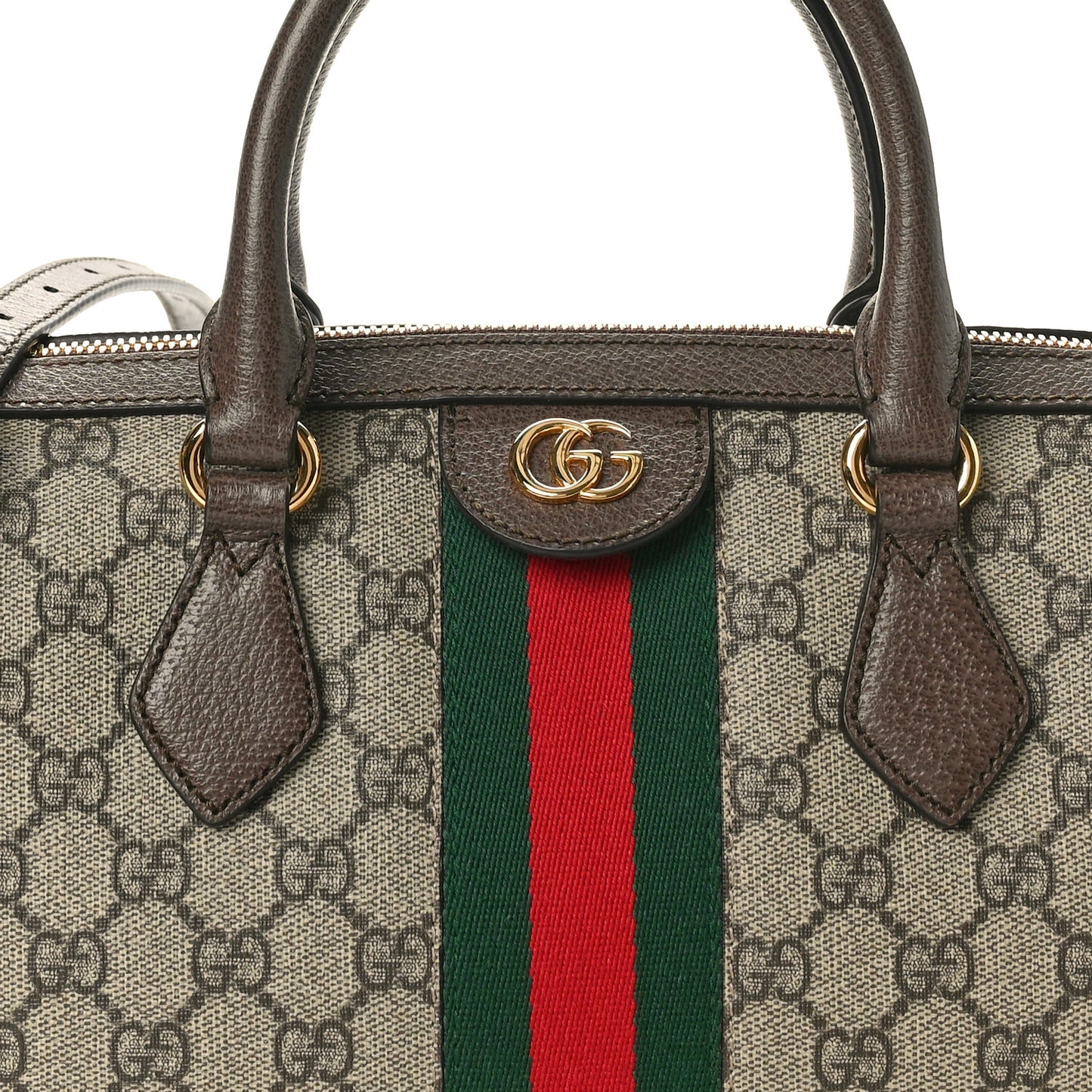 GG Supreme Monogram Textured Dollar Calfskin Web Medium Ophidia Boston Beige Ebony New Acero