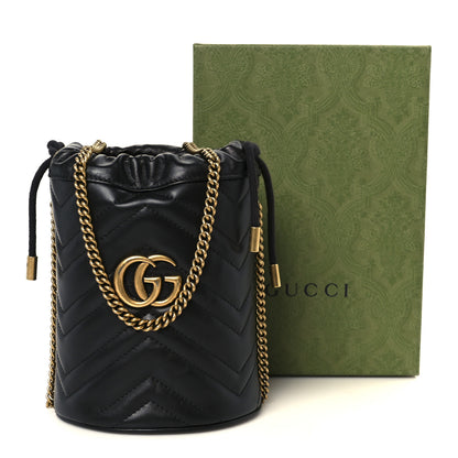 Gucci Calfskin Matelasse Mini GG Marmont 2.0 Bucket Bag Black 11 of 11