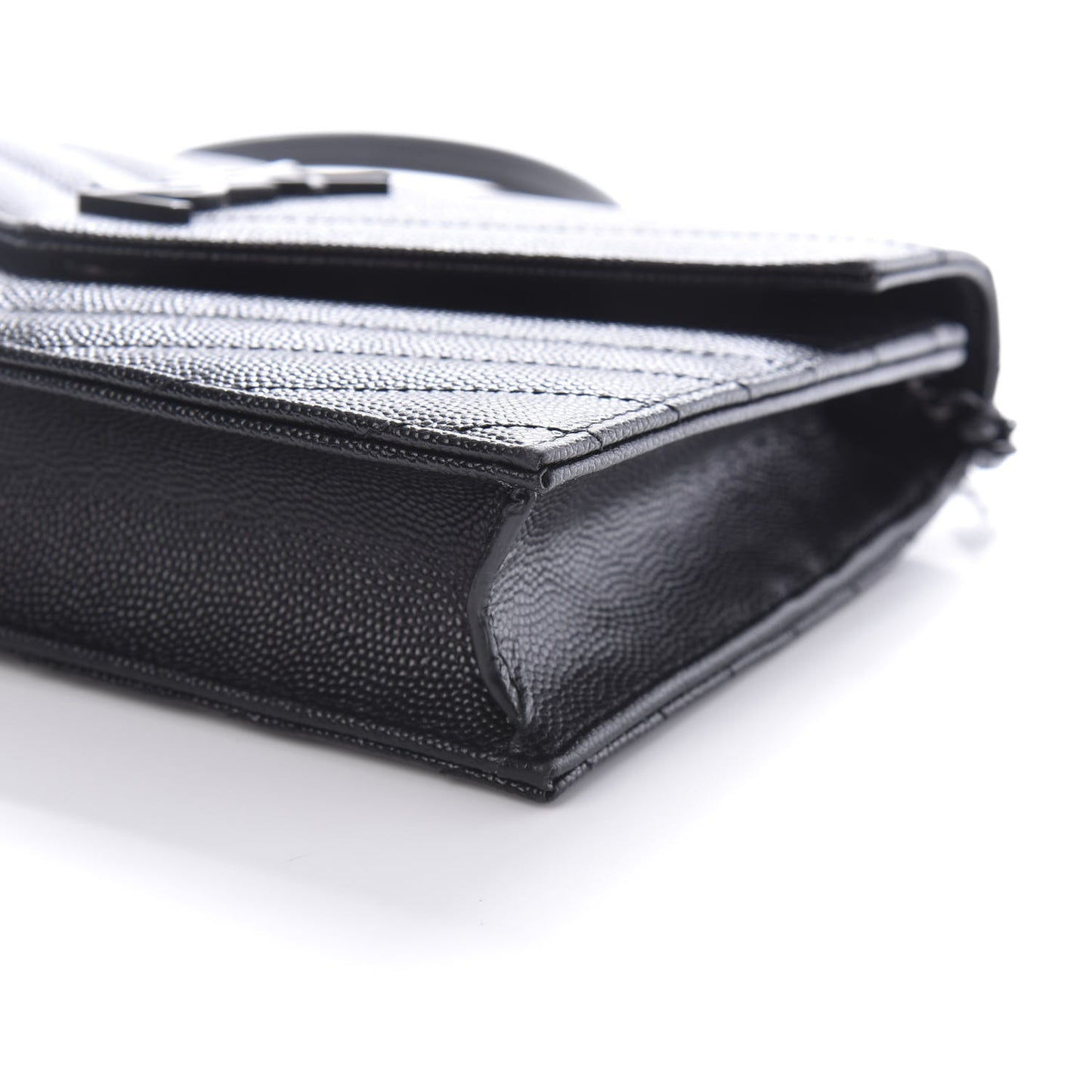 Grain De Poudre Matelasse Chevron Monogram Envelope Chain Wallet Black