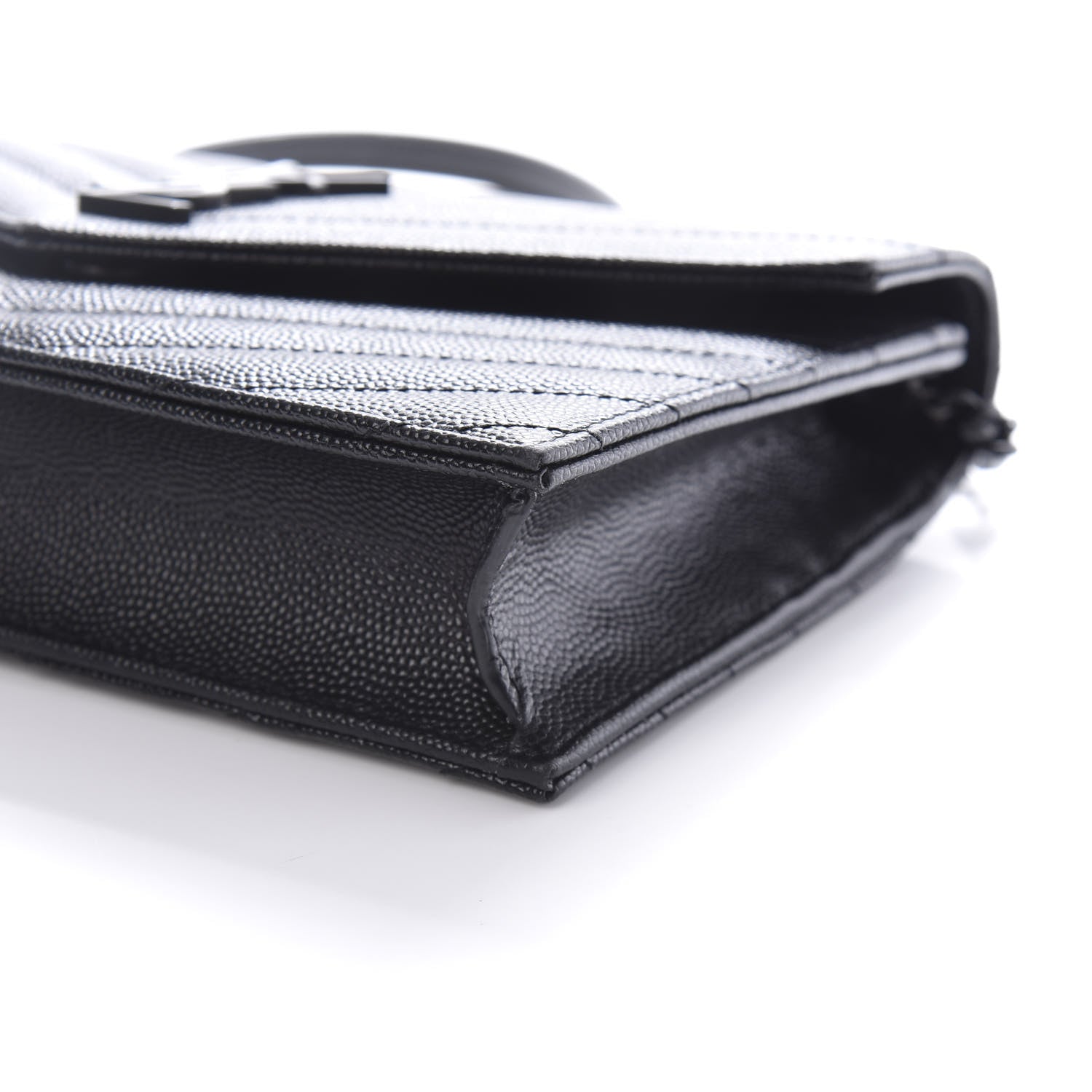 Saint Laurent Grain De Poudre Matelasse Chevron Monogram Envelope Chain Wallet Black 9 of 10