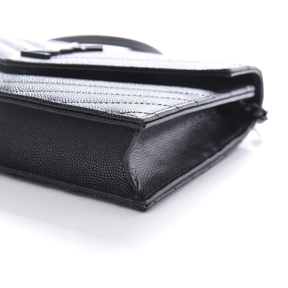 Saint Laurent Grain De Poudre Matelasse Chevron Monogram Envelope Chain Wallet Black 9 of 10