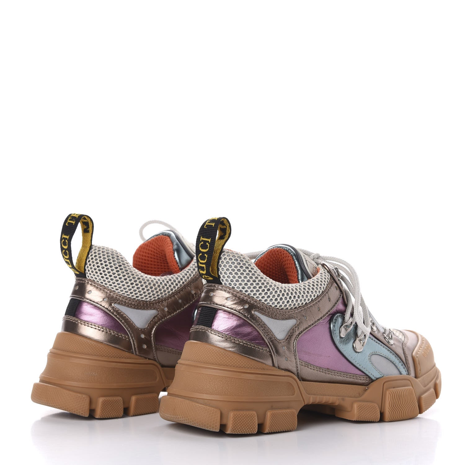 Gucci X SEGA Metallic Calfskin Mesh Womens Flashtrek Sneakers 36.5 Rame Mystic White Lago 4 of 8