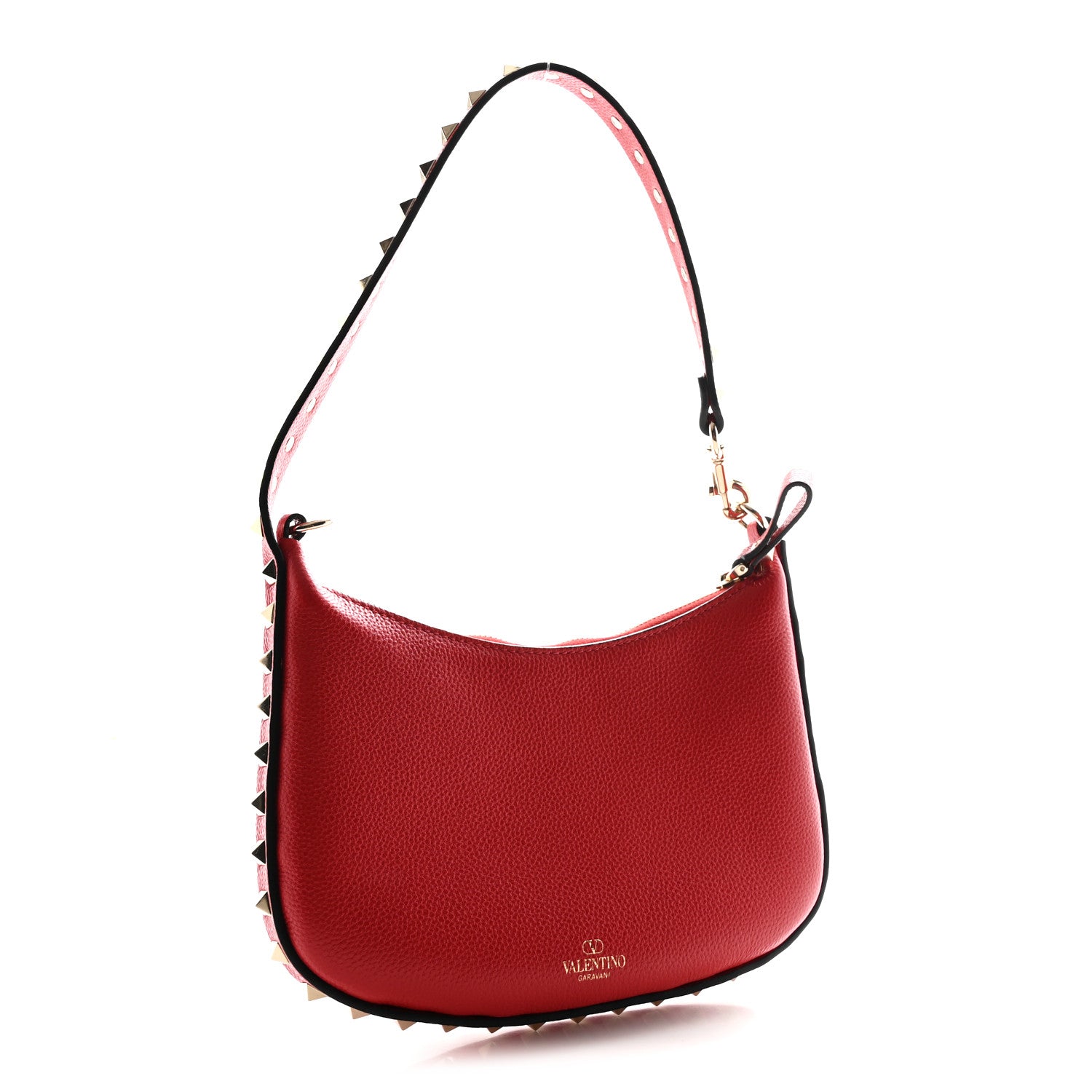 Valentino Garavani Grainy Calfskin Rockstud Mini Hobo Red 3 of 9