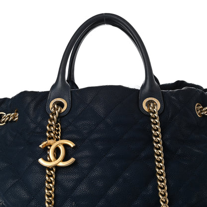 Chanel Iridescent Caviar Quilted Globe Trotter Shopping Tote Navy Blue 7 of 25