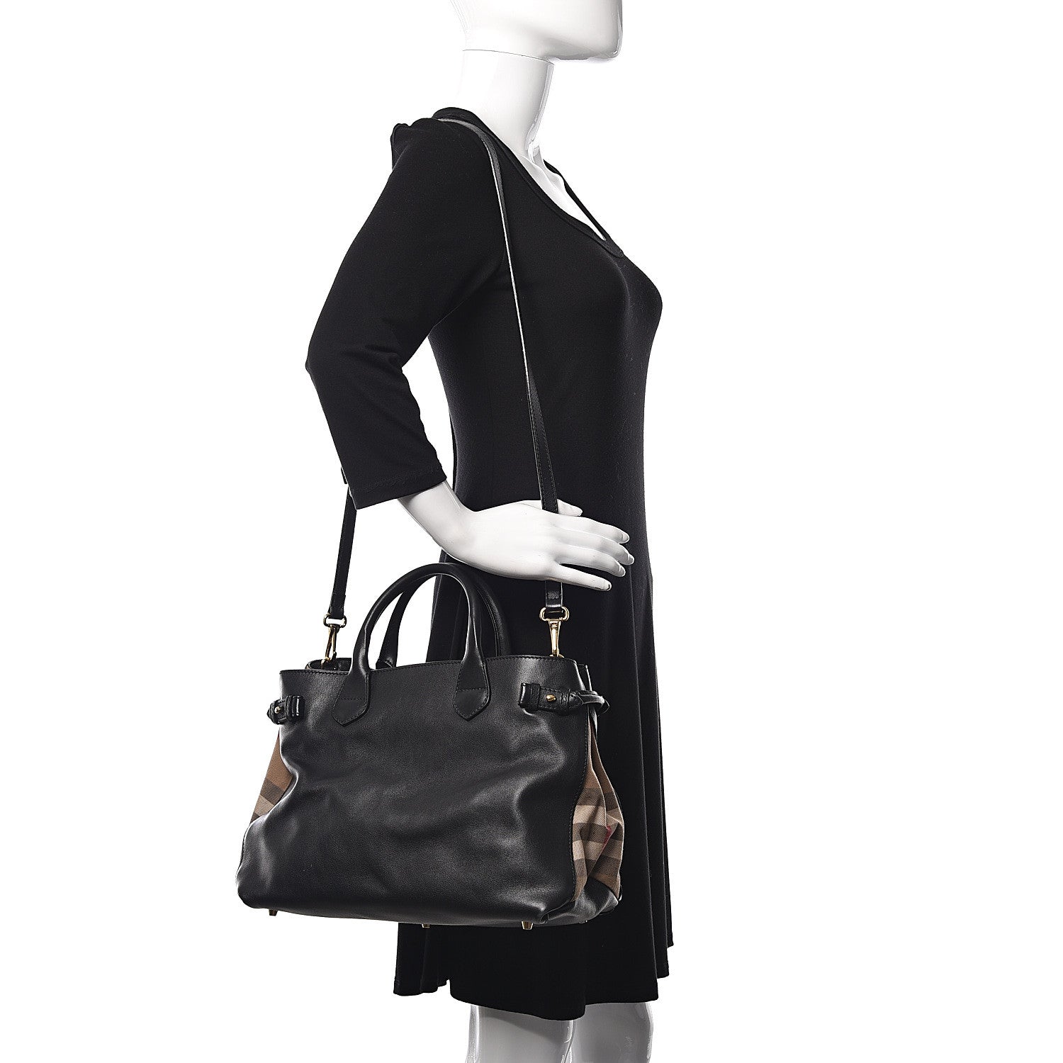 Burberry Smooth Calfskin Medium Banner Tote Black 2 of 10