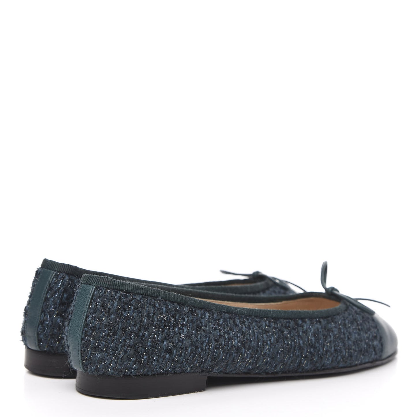 Tweed Lambskin Cap Toe Ballerina Flats 37.5 Turquoise