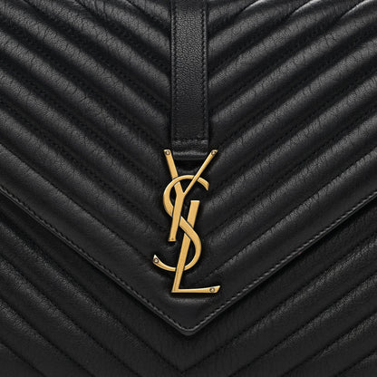 Saint Laurent Sheepskin Matelasse Chevron Monogram Large College Satchel Black 8 of 11