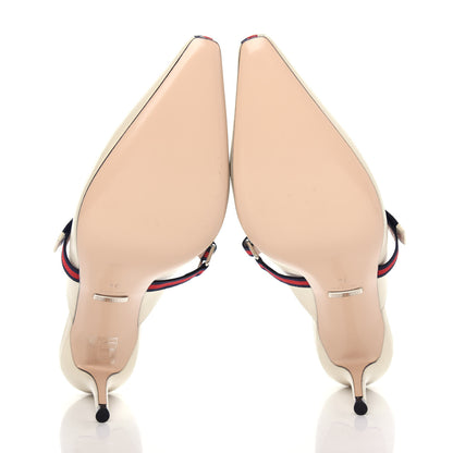 Gucci Malaga Kid Sylvie Web Cross Strap Mid-Heel Slides 39 Vintage White 6 of 11