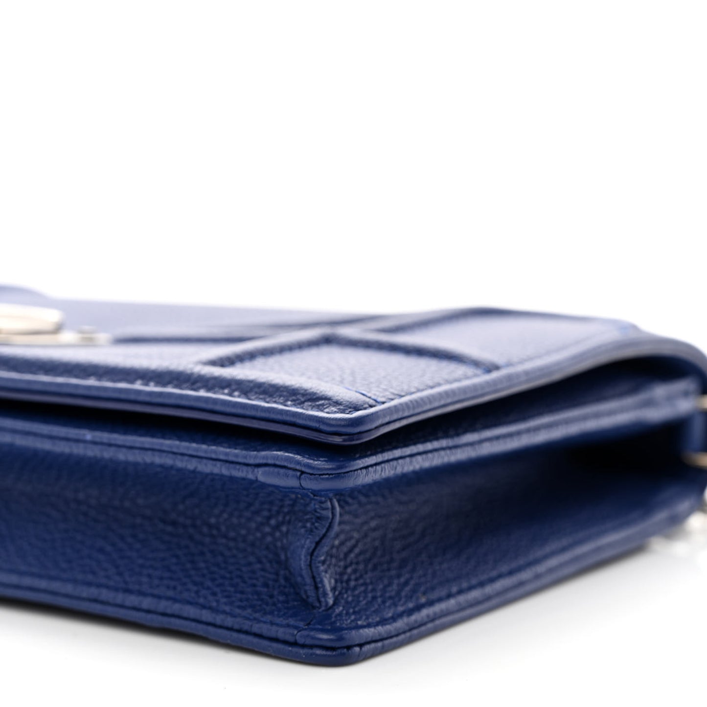 Grained Calfskin Diorama Wallet on Chain Pouch Blue