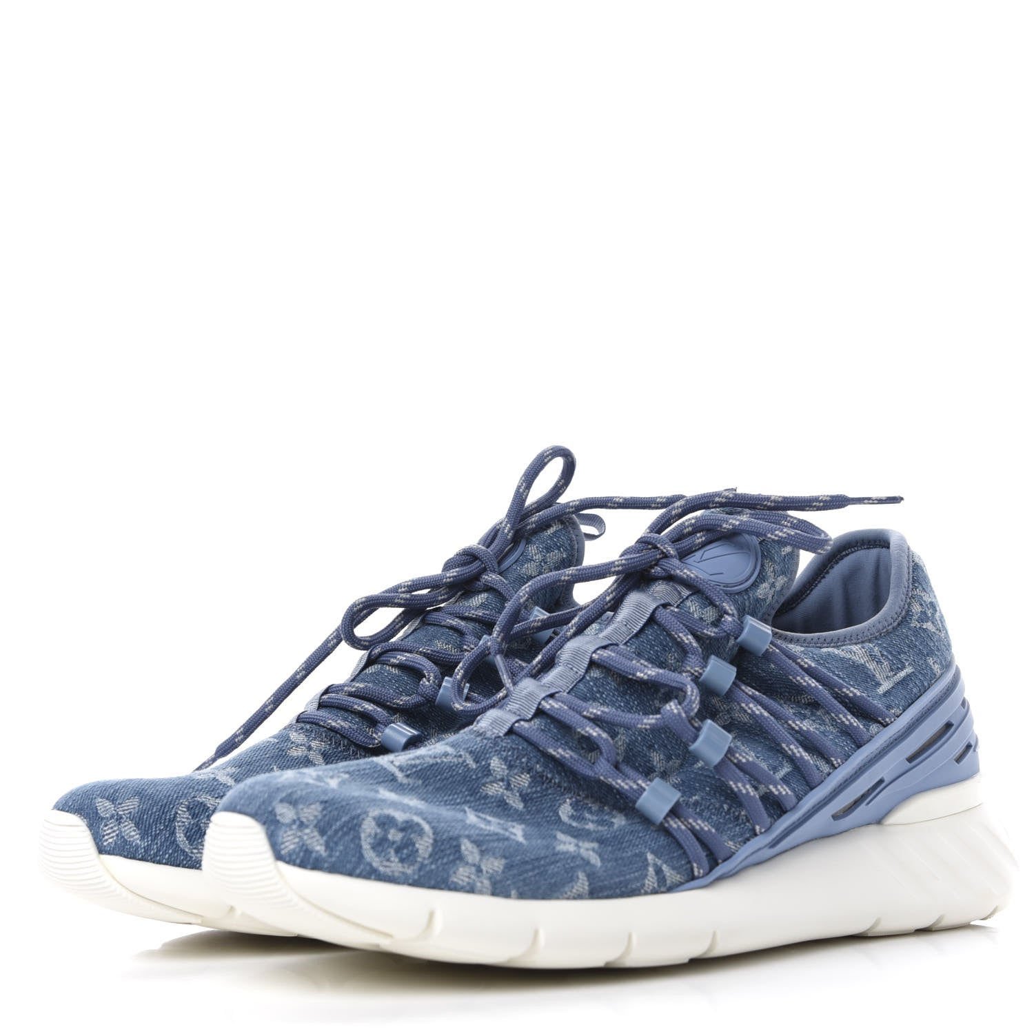 Louis Vuitton Denim Rubber Monogram Fastlane Low Sneakers 5.5 Navy 2 of 10