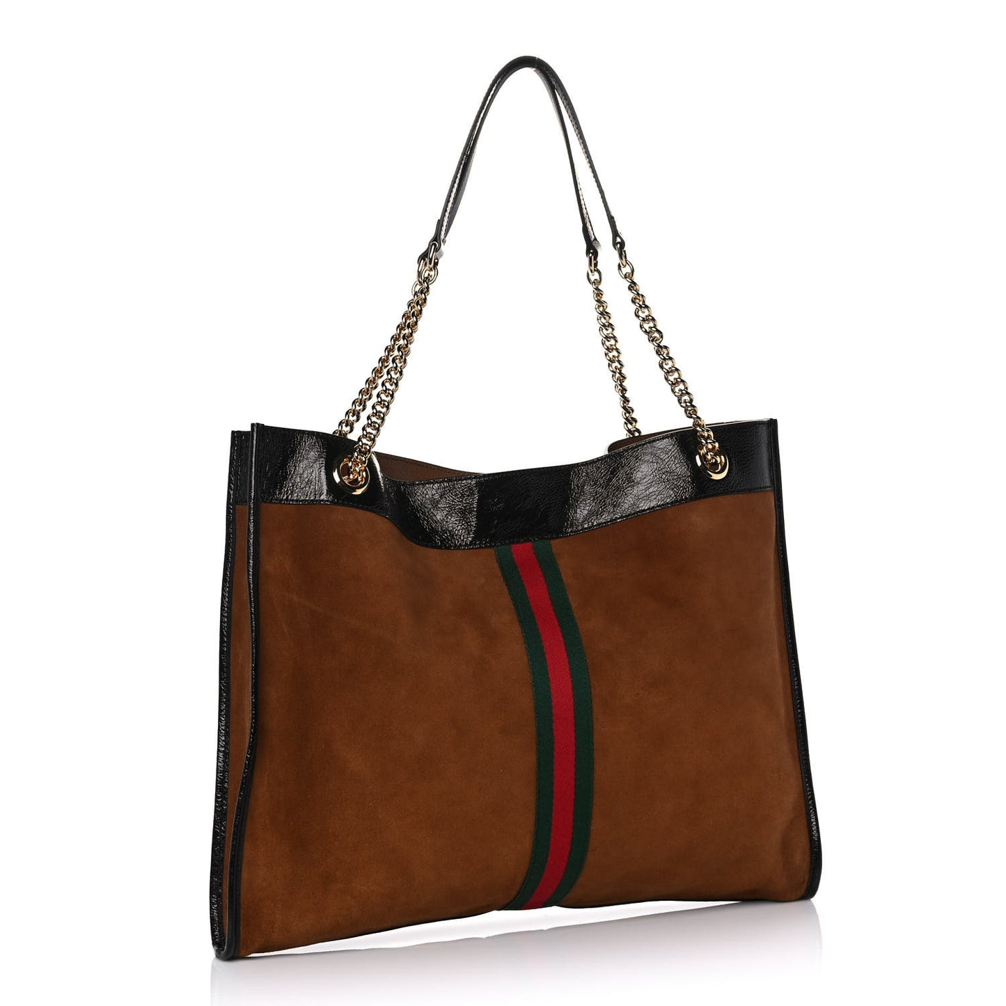 Suede Patent Large Rajah Chain Tote Nocciola Black