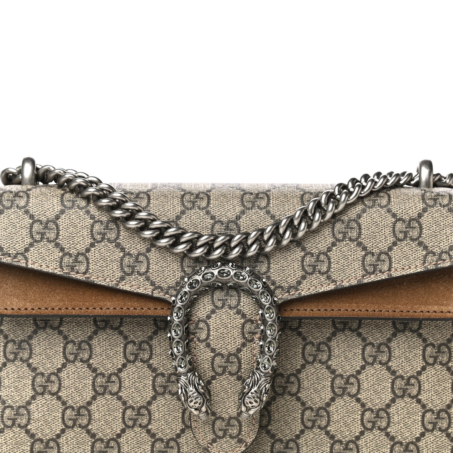 GG Supreme Monogram Suede Crystal Small Dionysus Shoulder Bag Beige Ebony Taupe